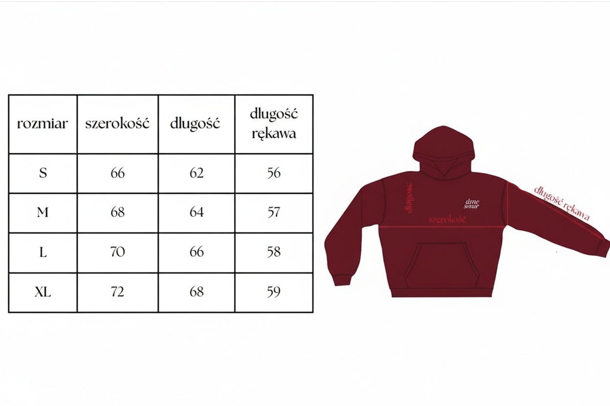Tabela rozmiarów - czerwona bluza